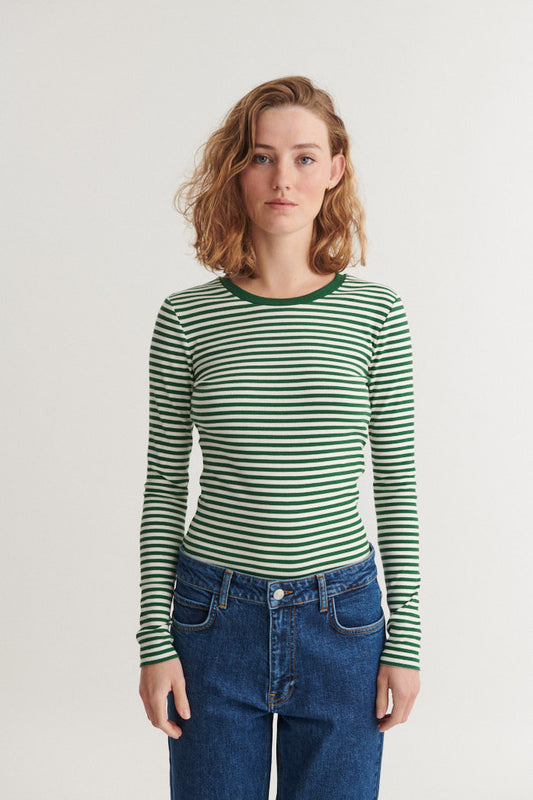 Ludmilla LS Tee, Abundant Green/Whisper White, Basic Apparel