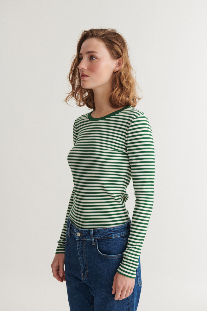 Ludmilla LS Tee, Abundant Green/Whisper White, Basic Apparel