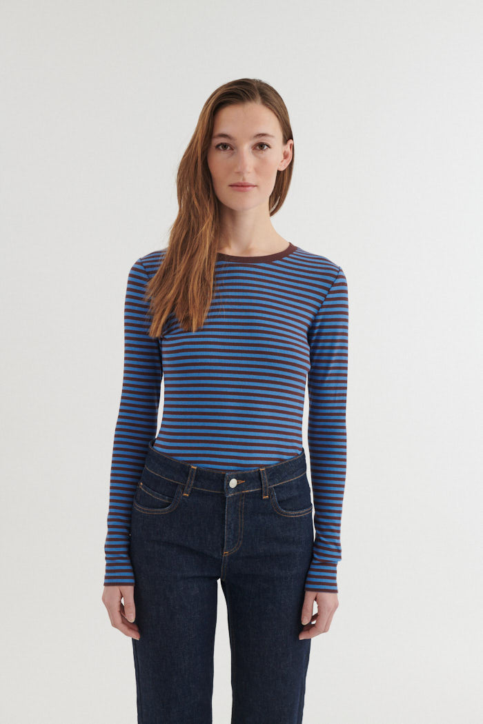 Ludmilla LS Tee, Riviera/Chicory Coffee, Basic Apparel