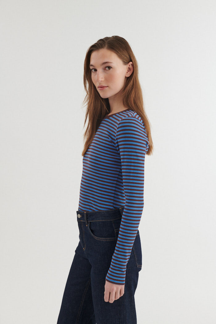 Ludmilla LS Tee, Riviera/Chicory Coffee, Basic Apparel