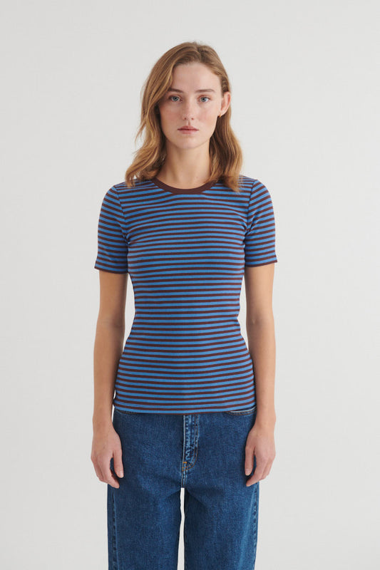 Ludmilla Kortærmet Tee, Riviera/Chicory Coffee, Basic Apparel