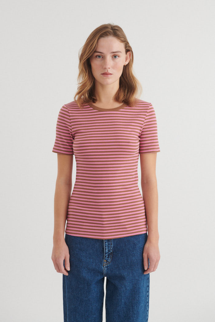 Ludmilla Kortærmet Tee, Cashmere Rose/Nuthatch, Basic Apparel