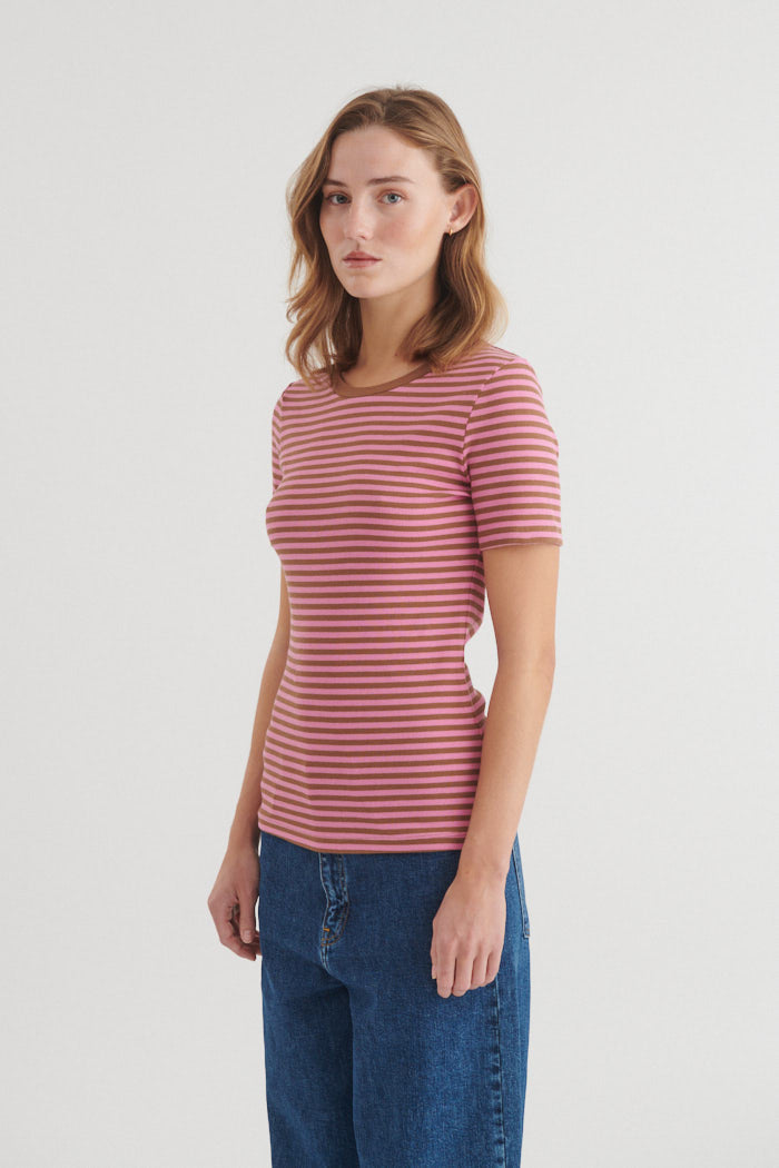 Ludmilla Kortærmet Tee, Cashmere Rose/Nuthatch, Basic Apparel