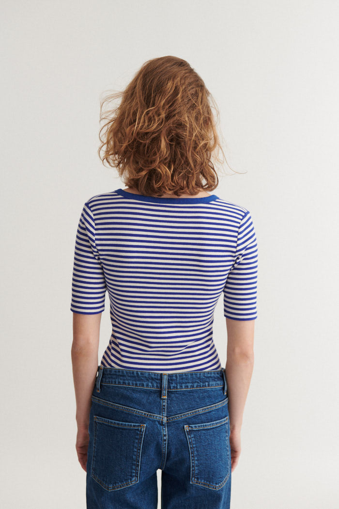Ludmilla SS Stripe Granddad, Sodalite Blue/Whisper White, Basic Apparel