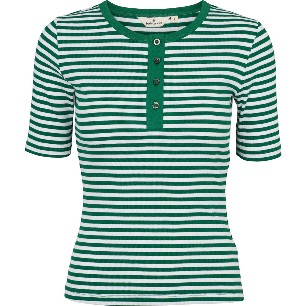 Ludmilla SS Stripe Granddad, Abundant Green/Whisper White, Basic Apparel