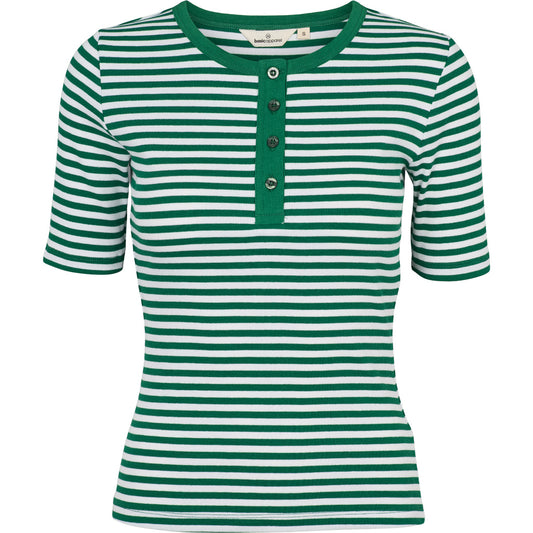 Ludmilla SS Stripe Granddad, Abundant Green/Whisper White, Basic Apparel