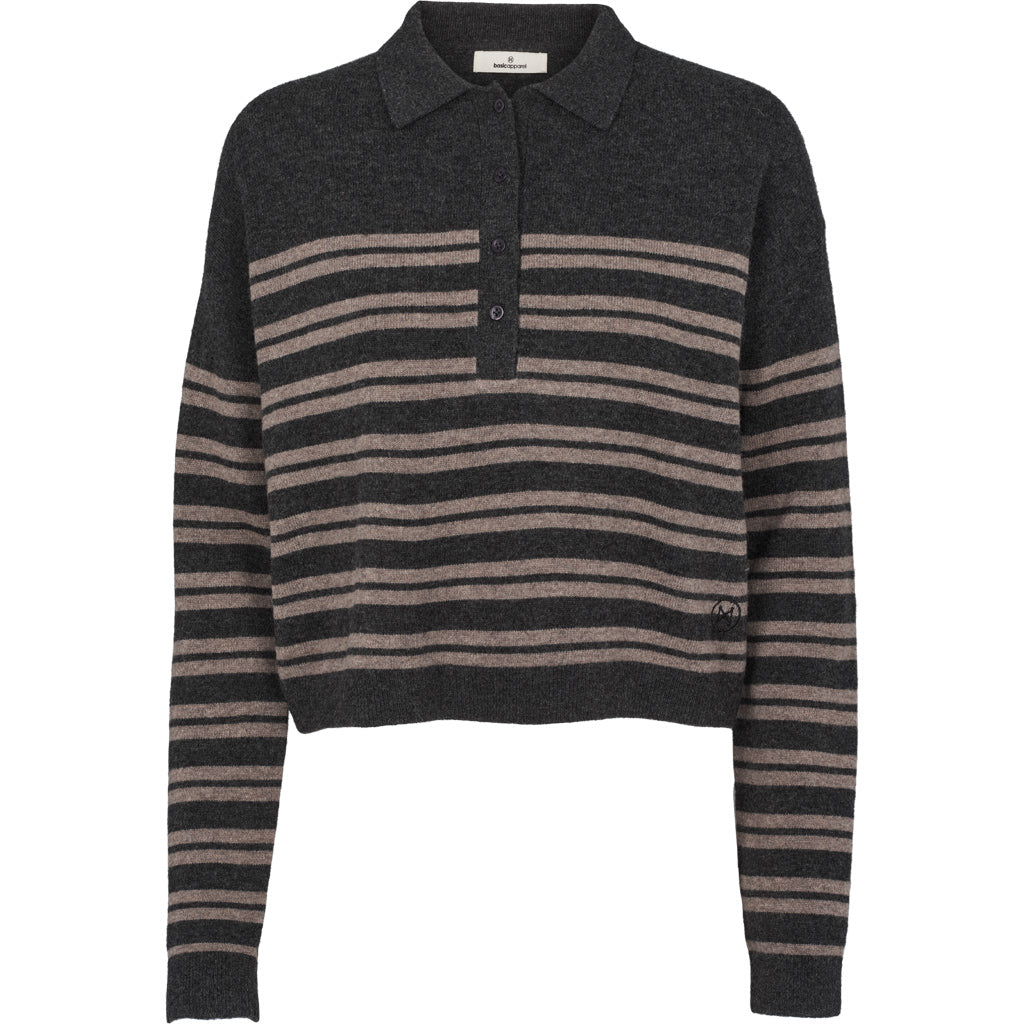 Selem Stripe Polo, Grey Melange/Portabella, Basic Apparel