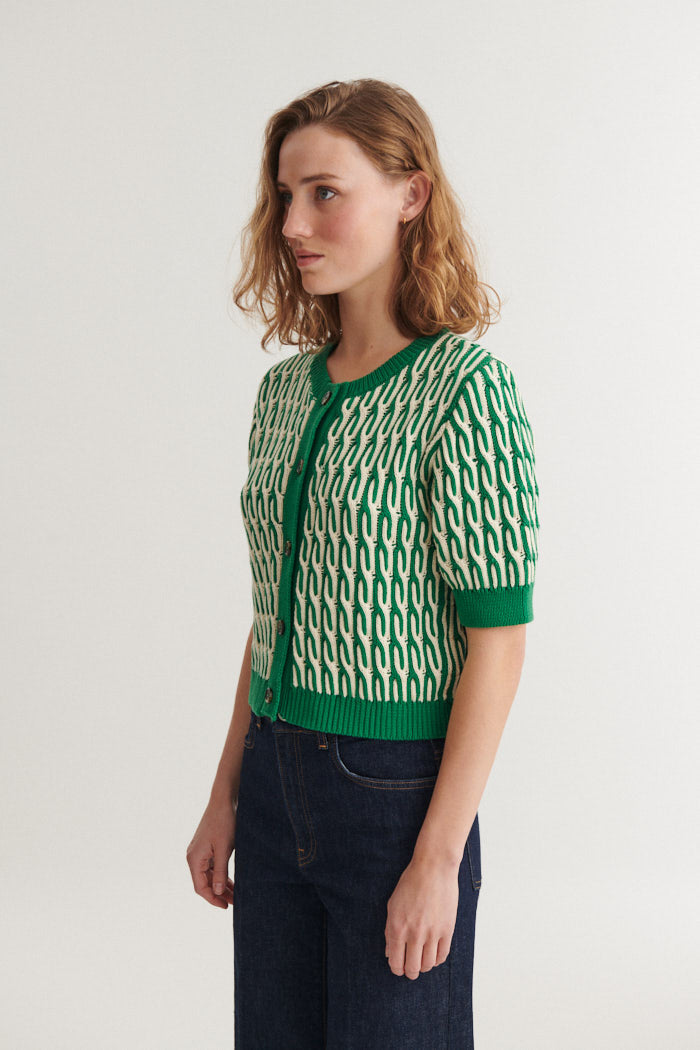 Minie Cardigan, Abundant Green/Whisper White, Basic Apparel