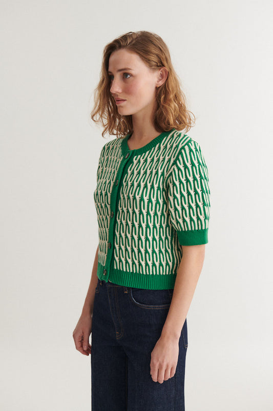 Minie Cardigan, Abundant Green/Whisper White, Basic Apparel