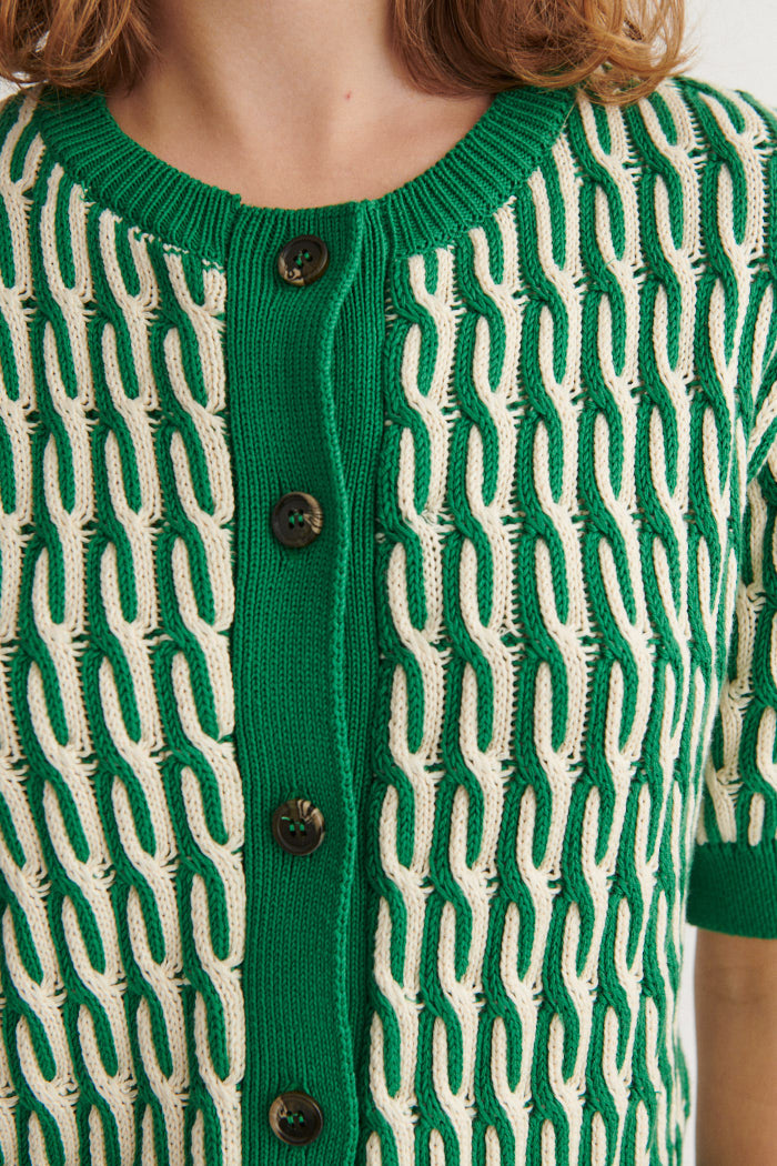 Minie Cardigan, Abundant Green/Whisper White, Basic Apparel