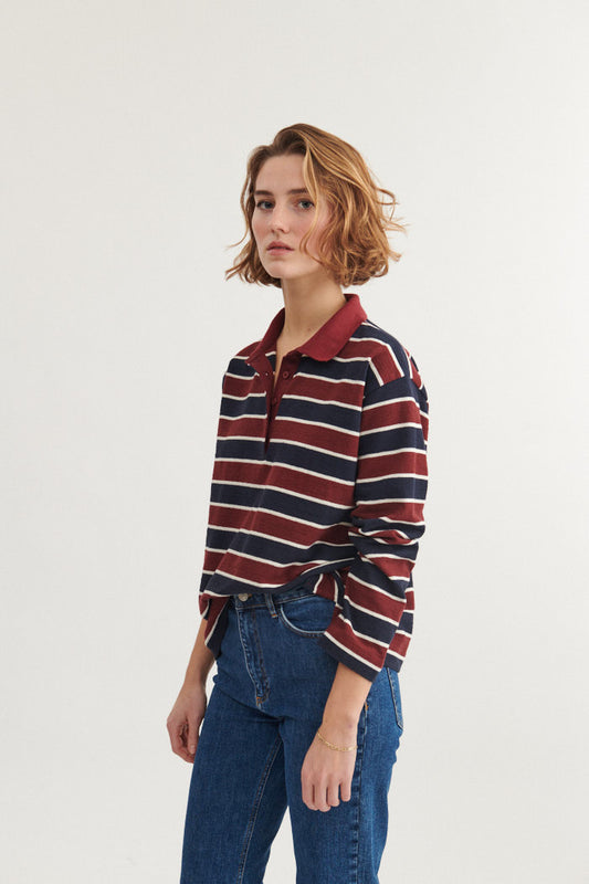 Anneli Polo LS Tee (Bordeaux Truffle/Sky Captain)