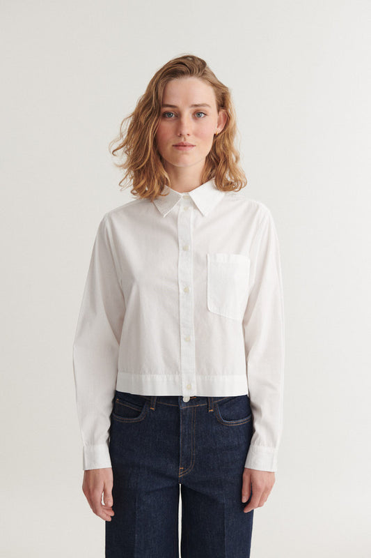 Silje Cropped Shirt, Bright White, Basic Apparel