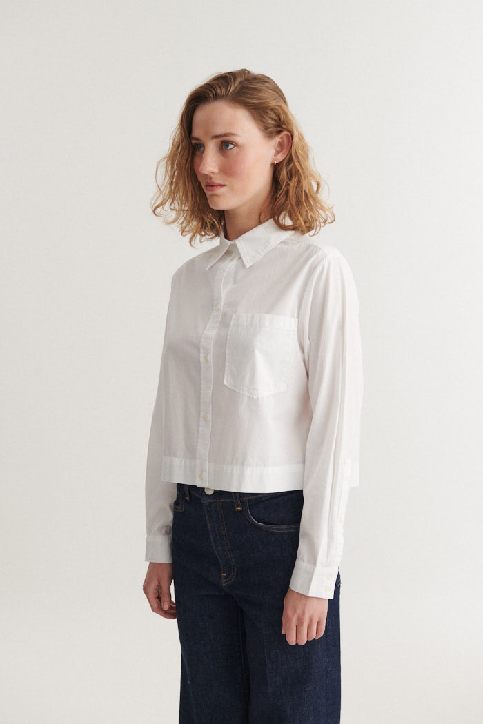 Silje Cropped Shirt, Bright White, Basic Apparel