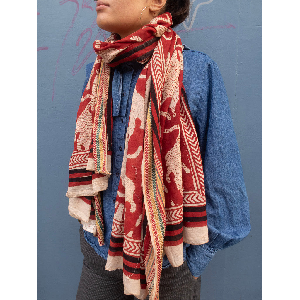 Bagru Scarf, Red Tiger, Craft Sisters