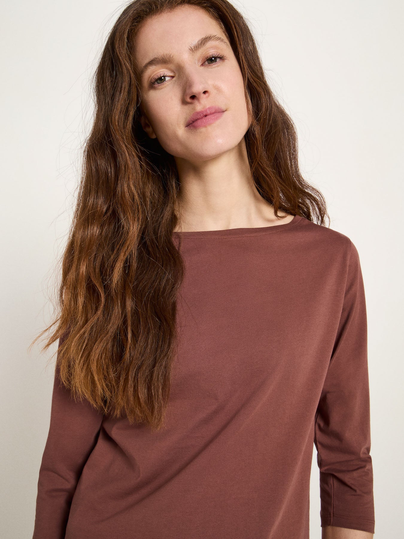 Bluse med 3/4 ærme, Dark Mocca, Lanius