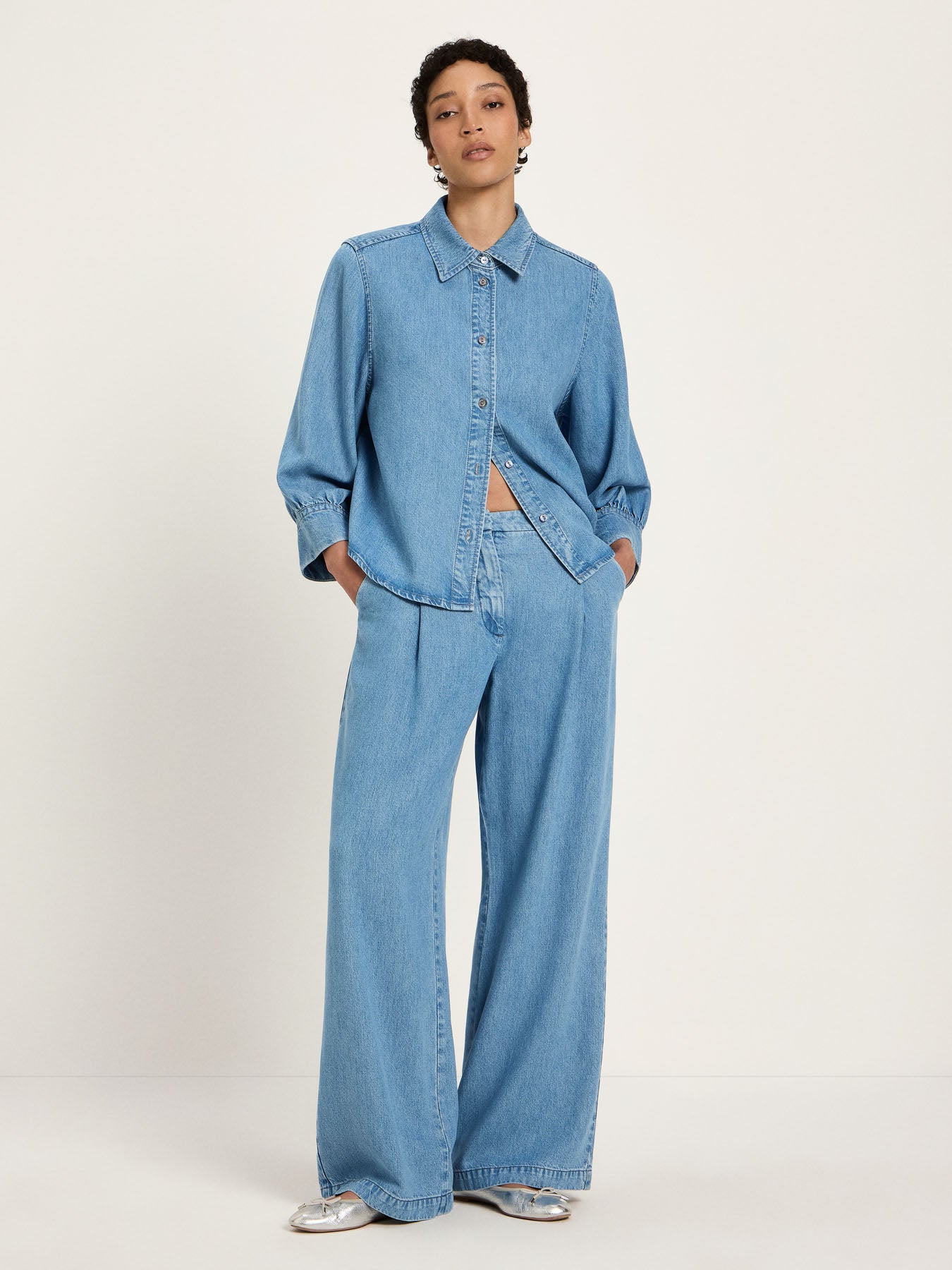 Skjorte, Mid Blue Denim, Lanius