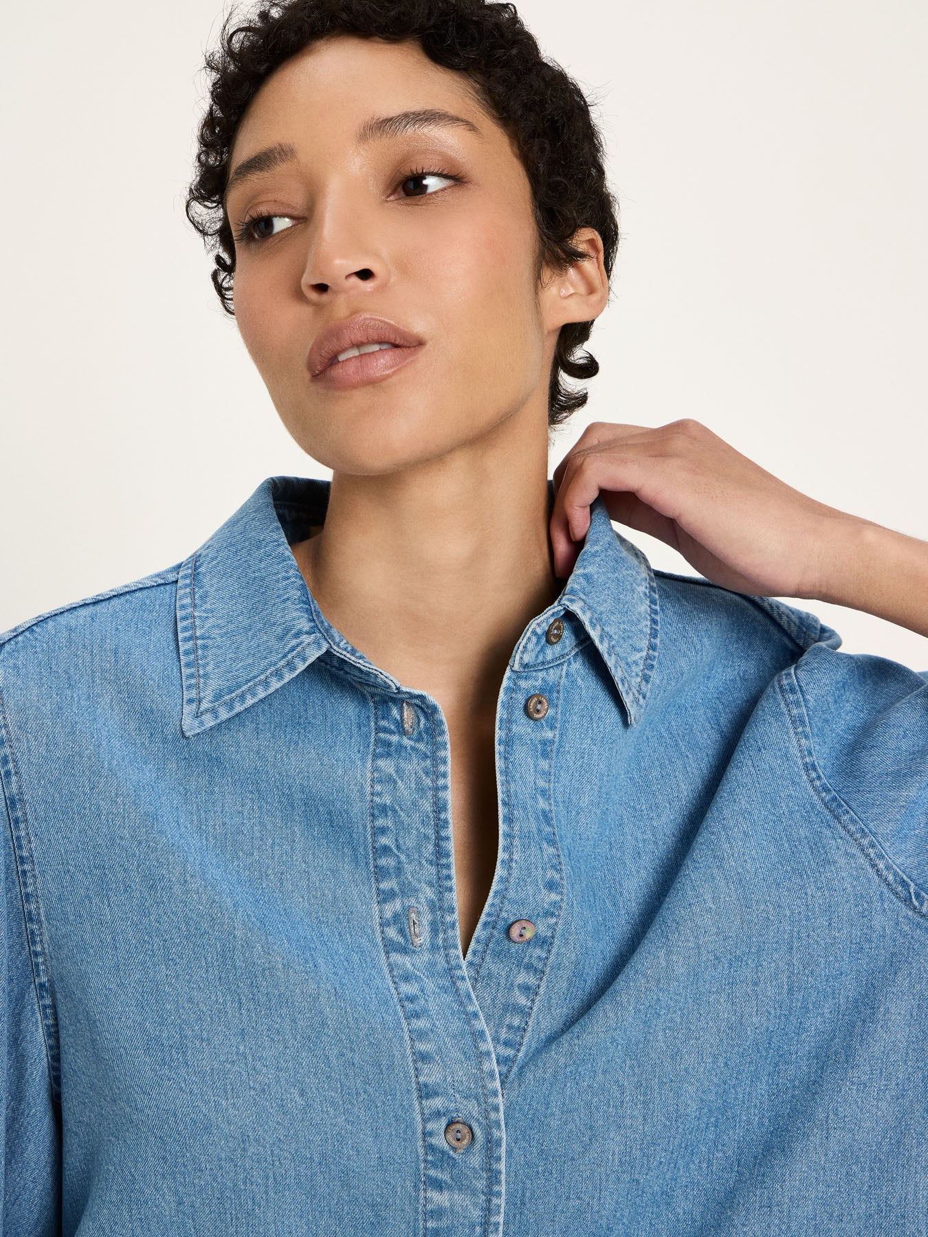 Skjorte, Mid Blue Denim, Lanius