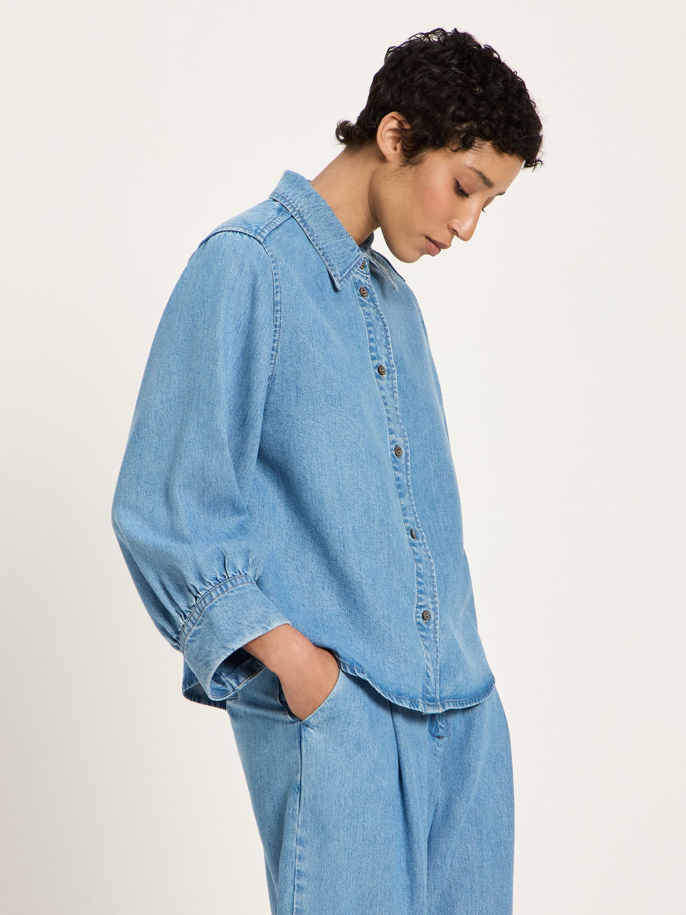 Skjorte, Mid Blue Denim, Lanius