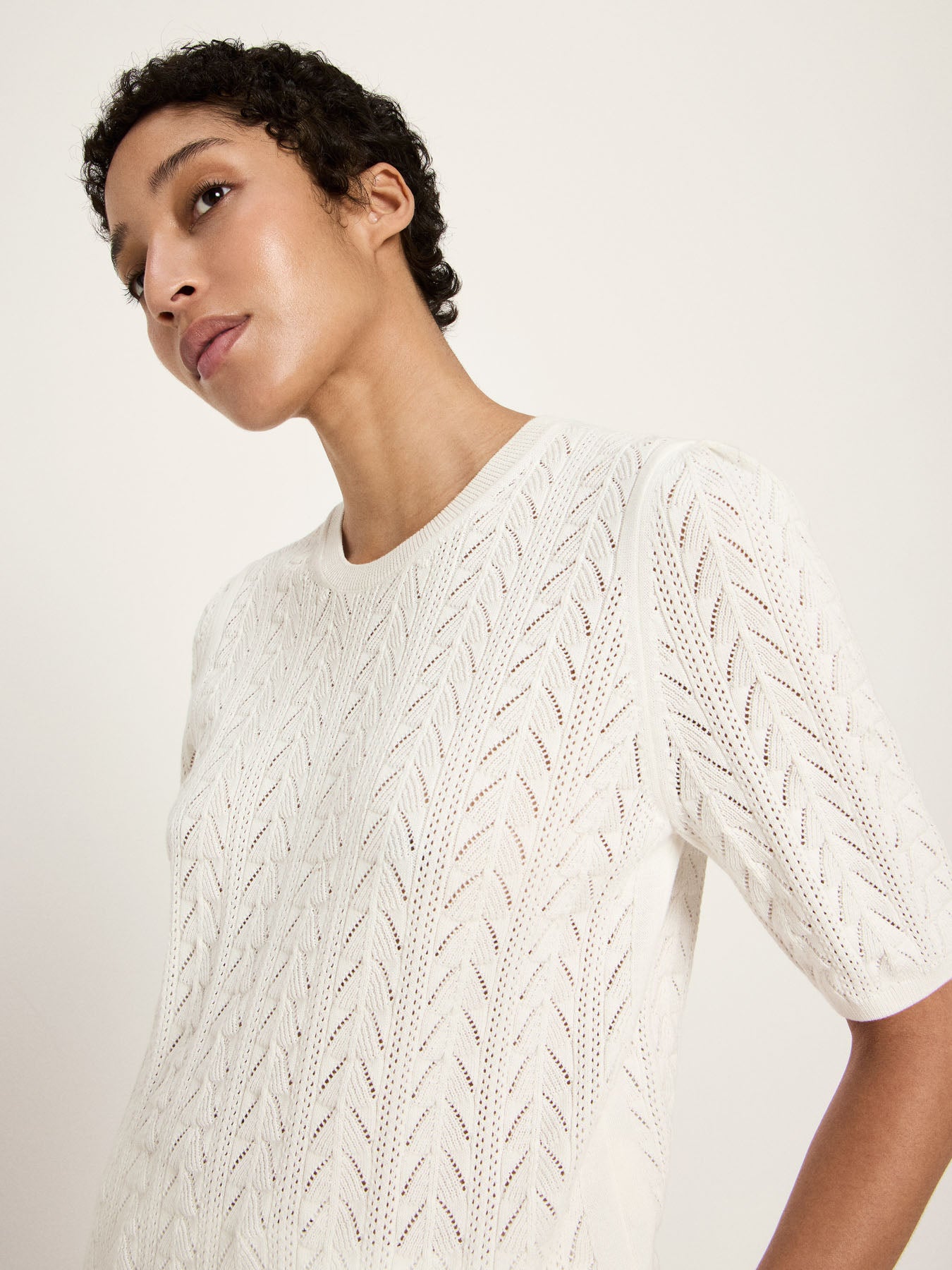 Kortærmet Strik Tee, Off White, Lanius