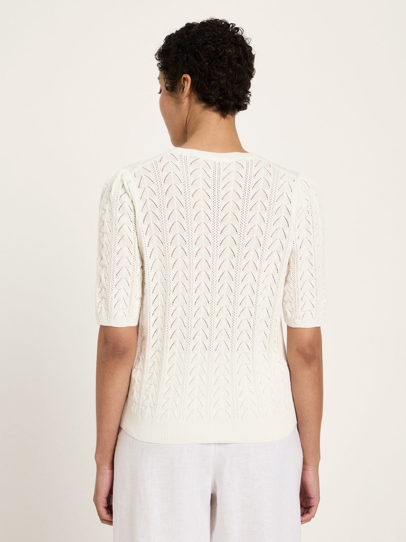 Kortærmet Strik Tee, Off White, Lanius