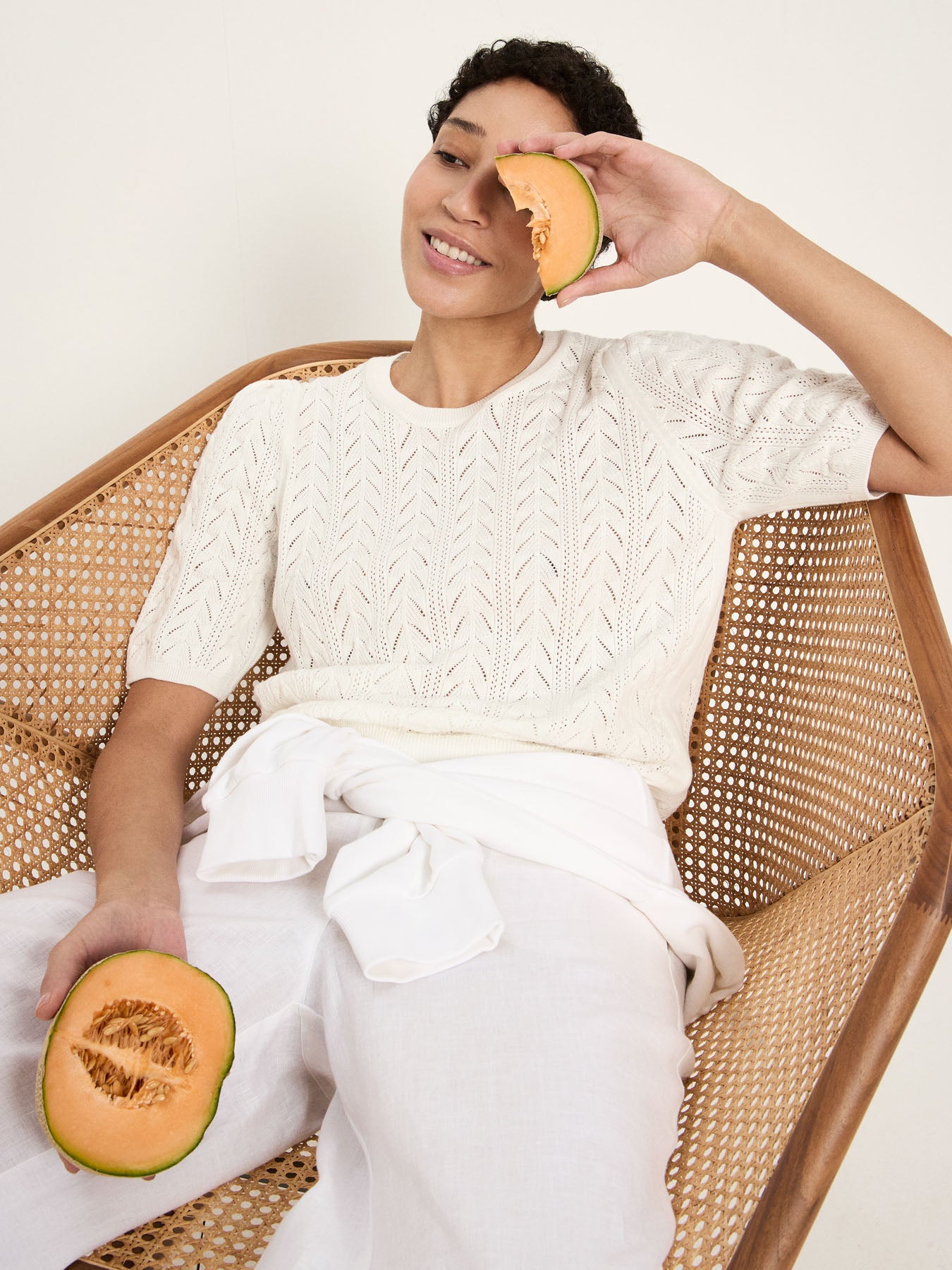 Kortærmet Strik Tee, Off White, Lanius