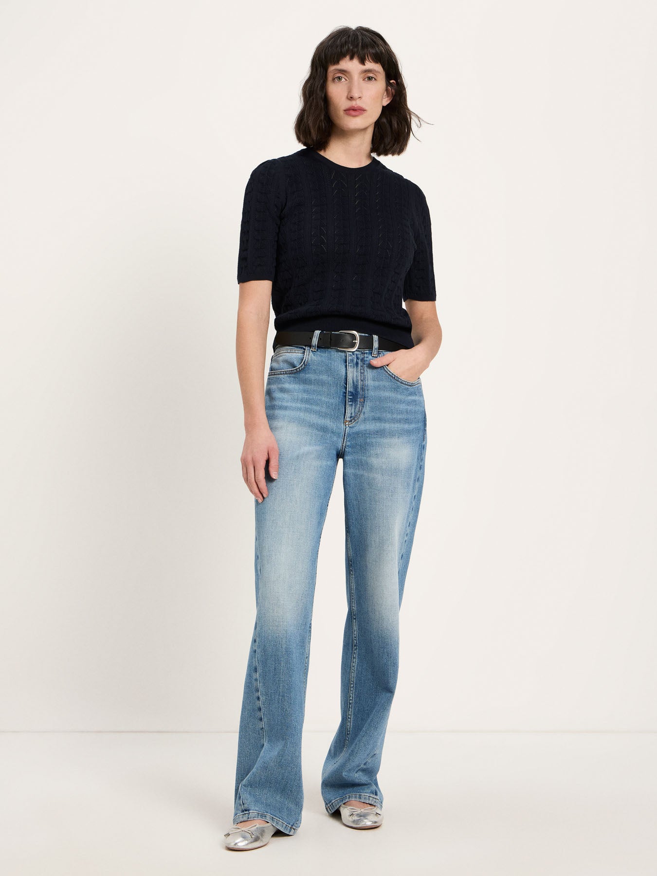 Kortærmet Strik Tee, Onyx, Lanius