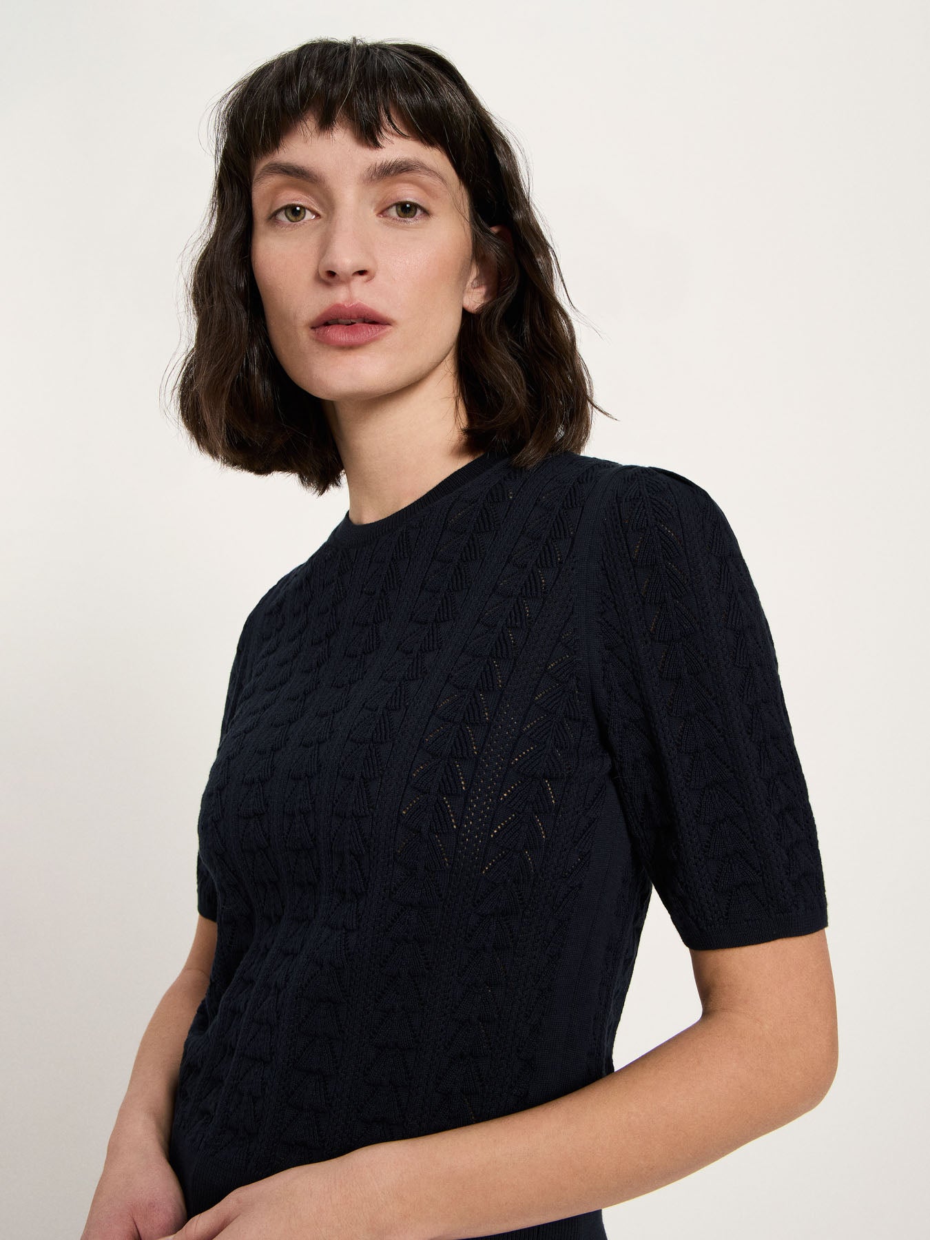 Kortærmet Strik Tee, Onyx, Lanius