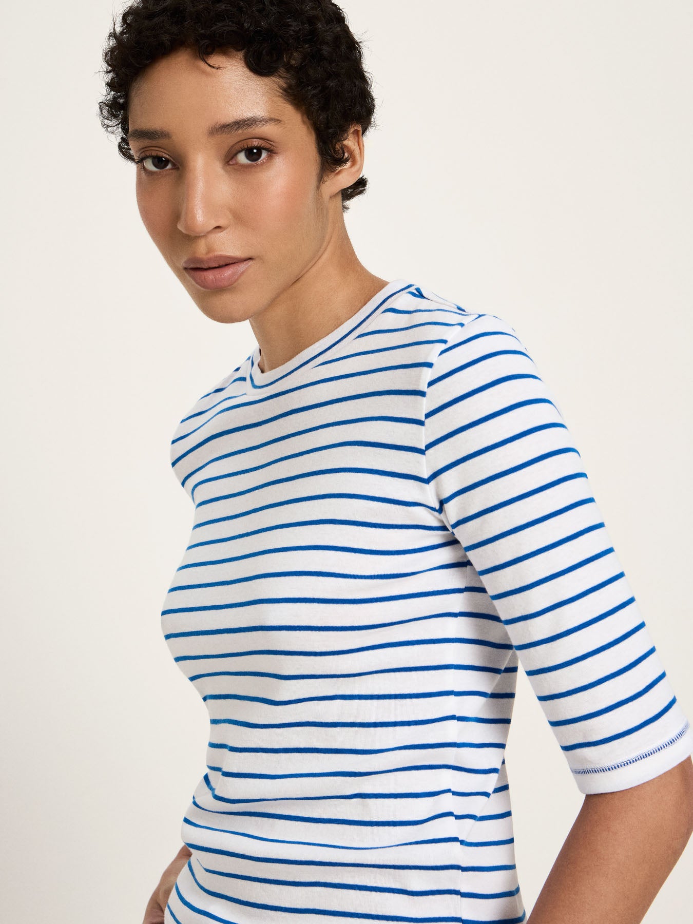 Bluse med 3/4 ærme, White/Lapis, Lanius
