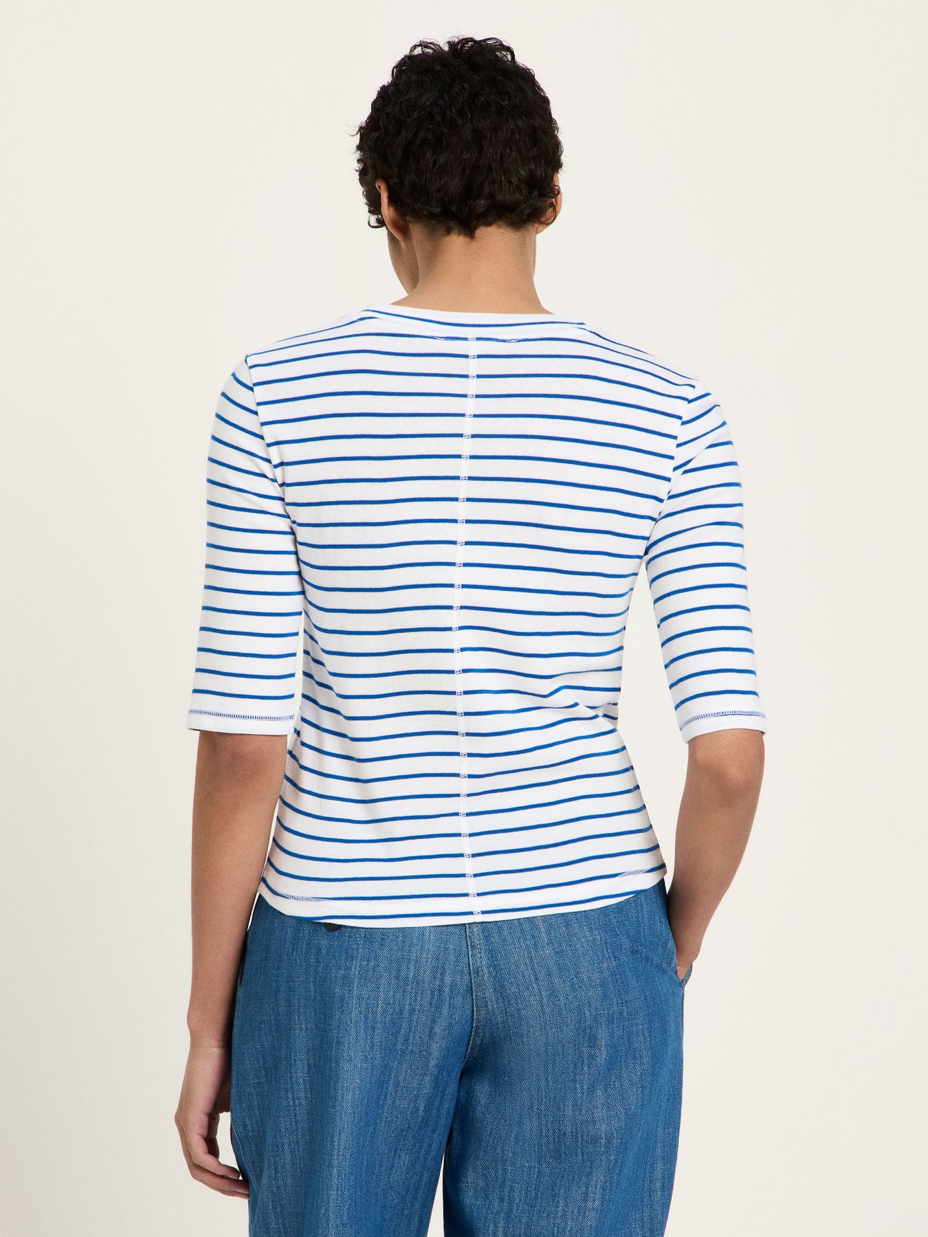 Bluse med 3/4 ærme, White/Lapis, Lanius