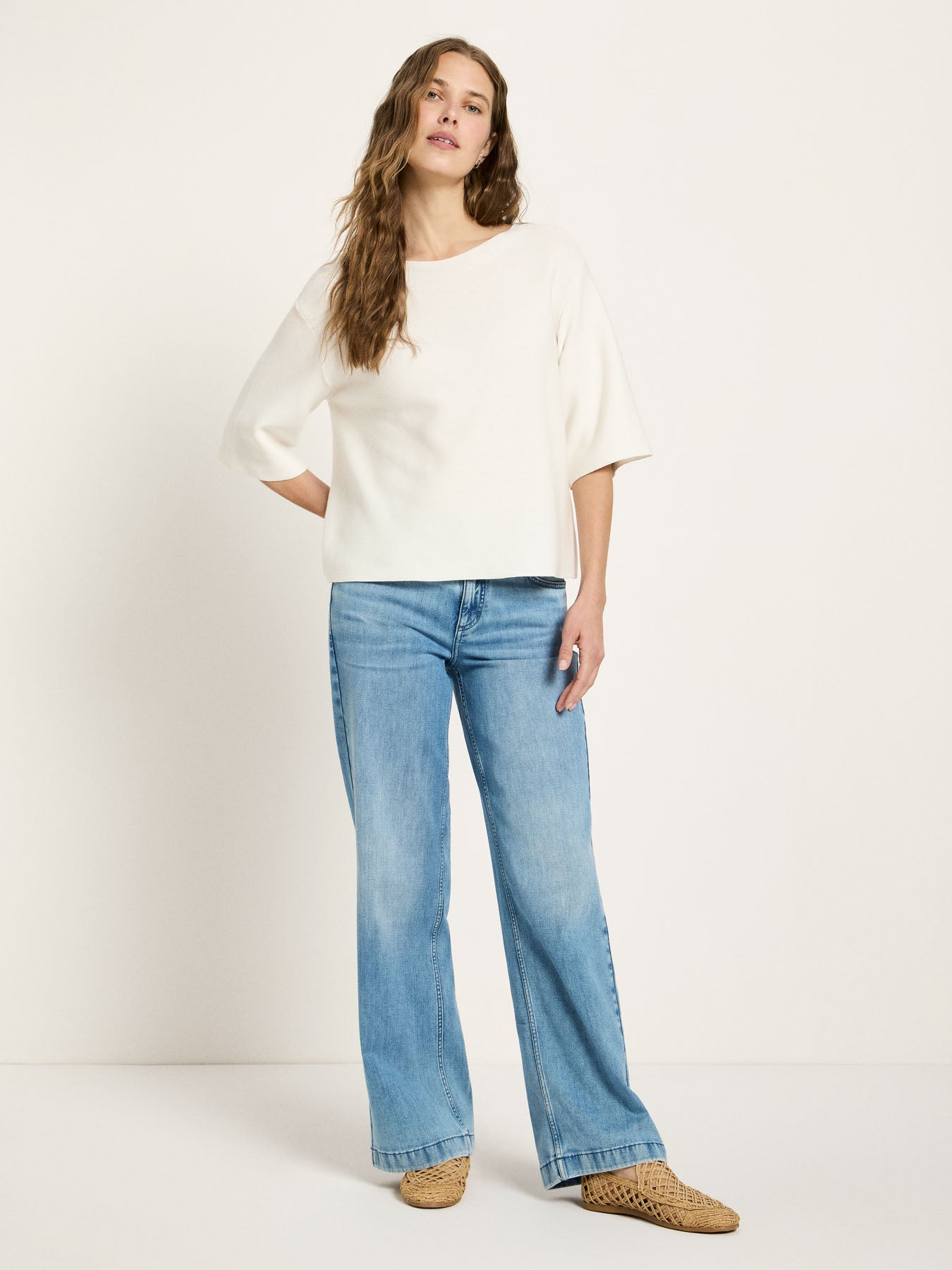 Strik med 3/4 ærme, Off White, Lanius