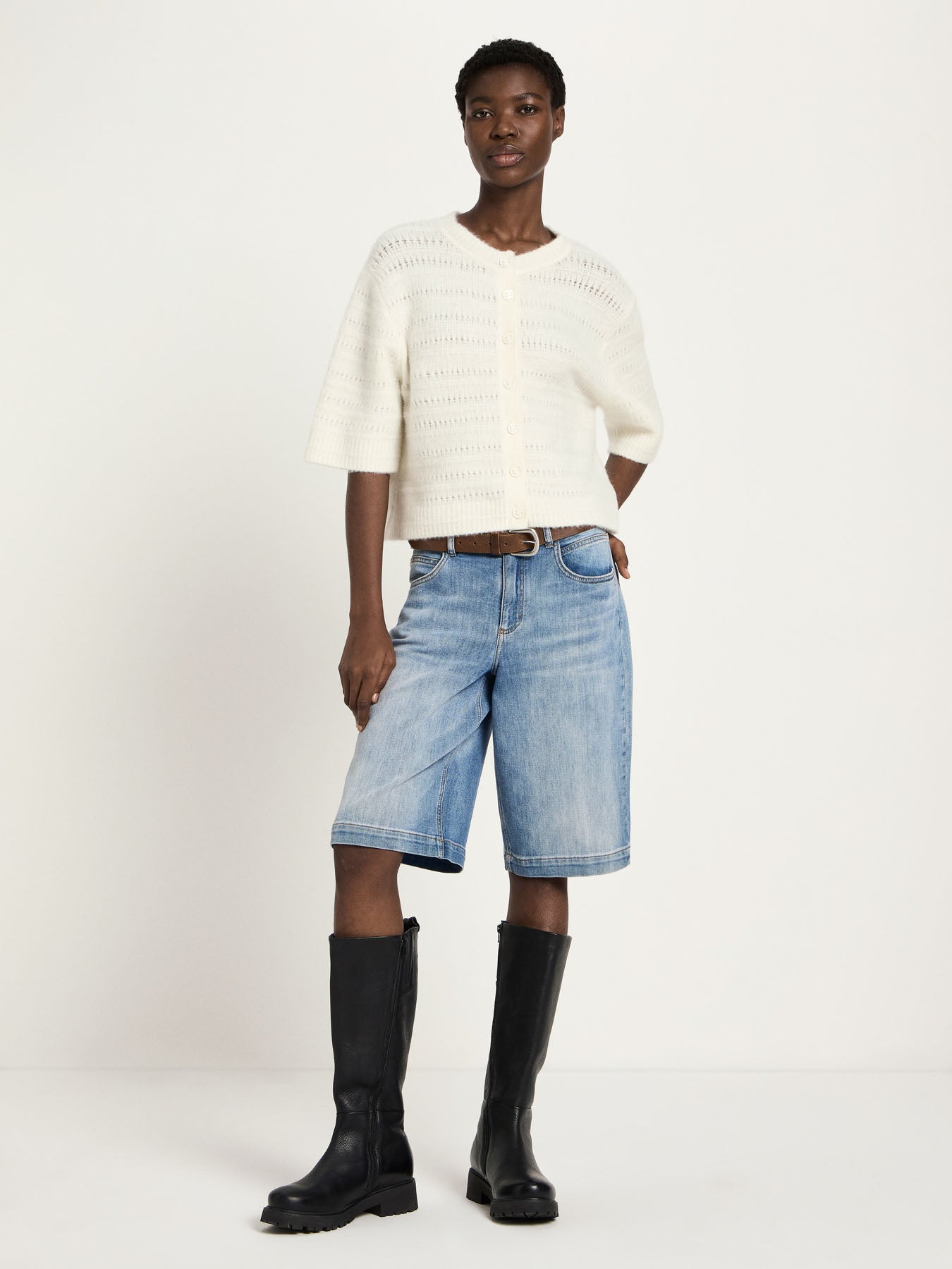 Cardigan med 3/4 ærme, Off White, Lanius