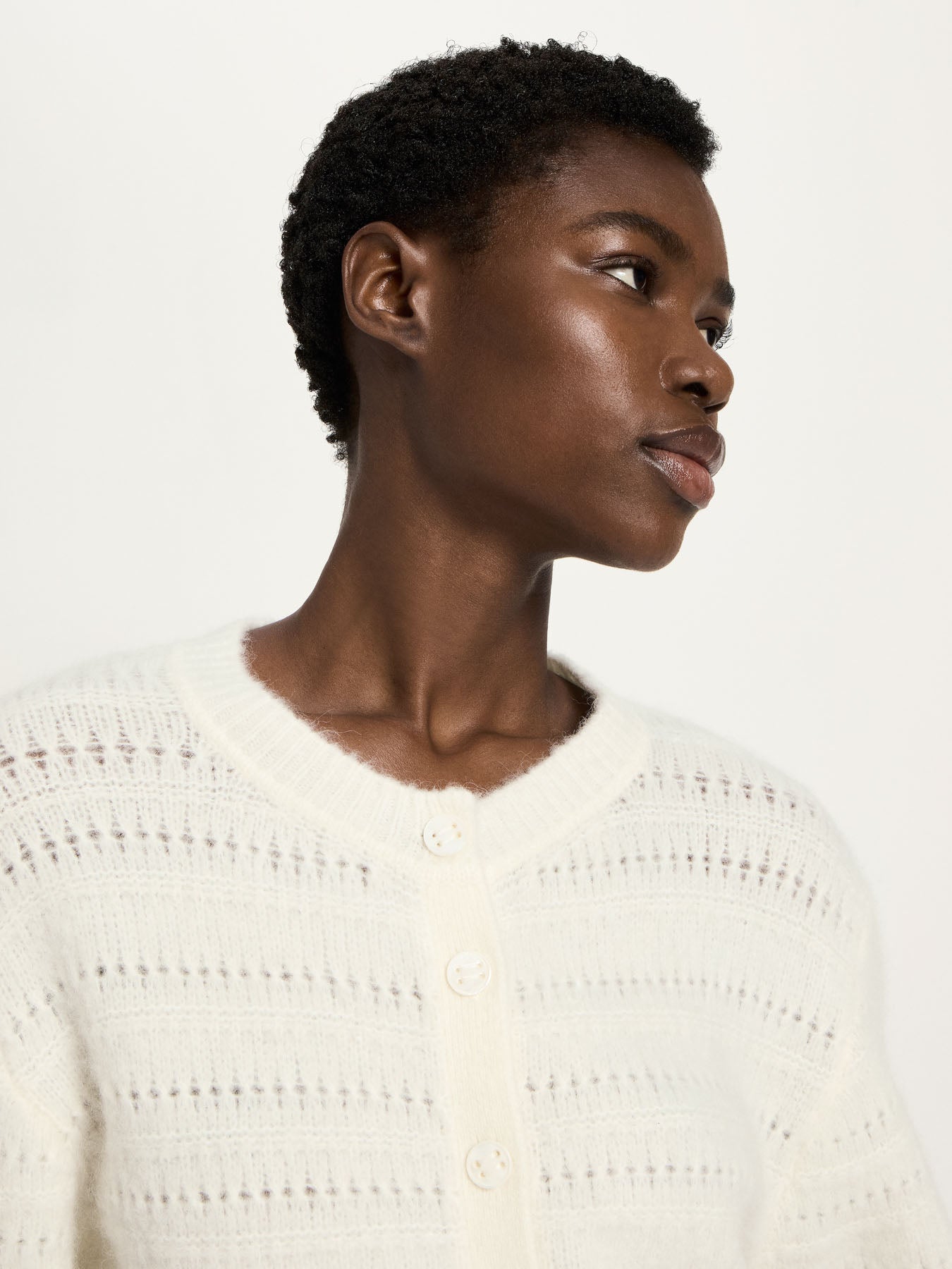 Cardigan med 3/4 ærme, Off White, Lanius