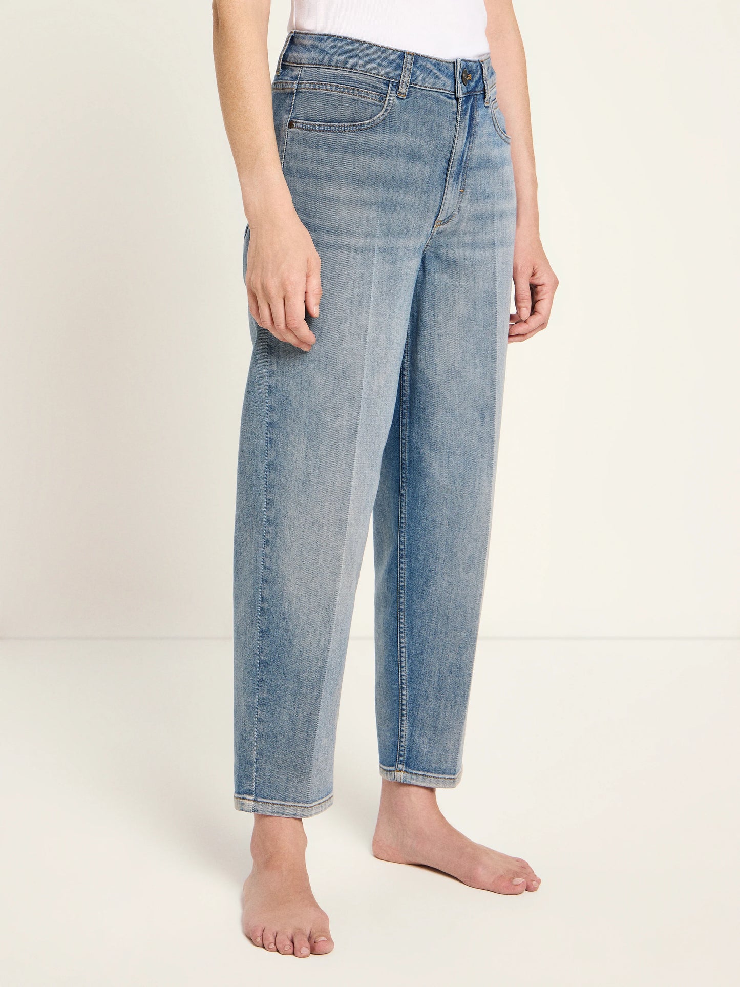 Cropped Jeans, Stonewash Blue Denim, Lanius