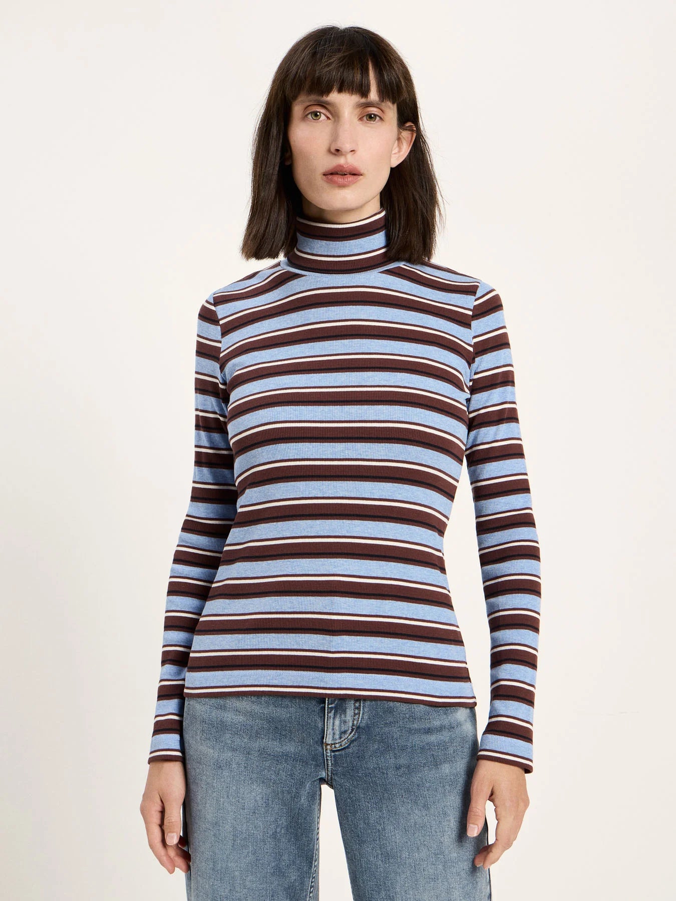 Bluse m/ rullekrave, Chocolate Multi, Lanius