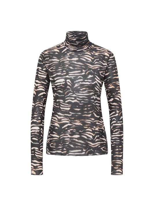 Bluse m/ rullekrave, Tencel, Animal Stripe Rose, Lanius
