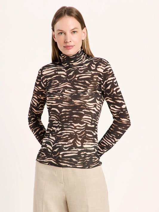 Bluse m/ rullekrave, Tencel, Animal Stripe Rose, Lanius