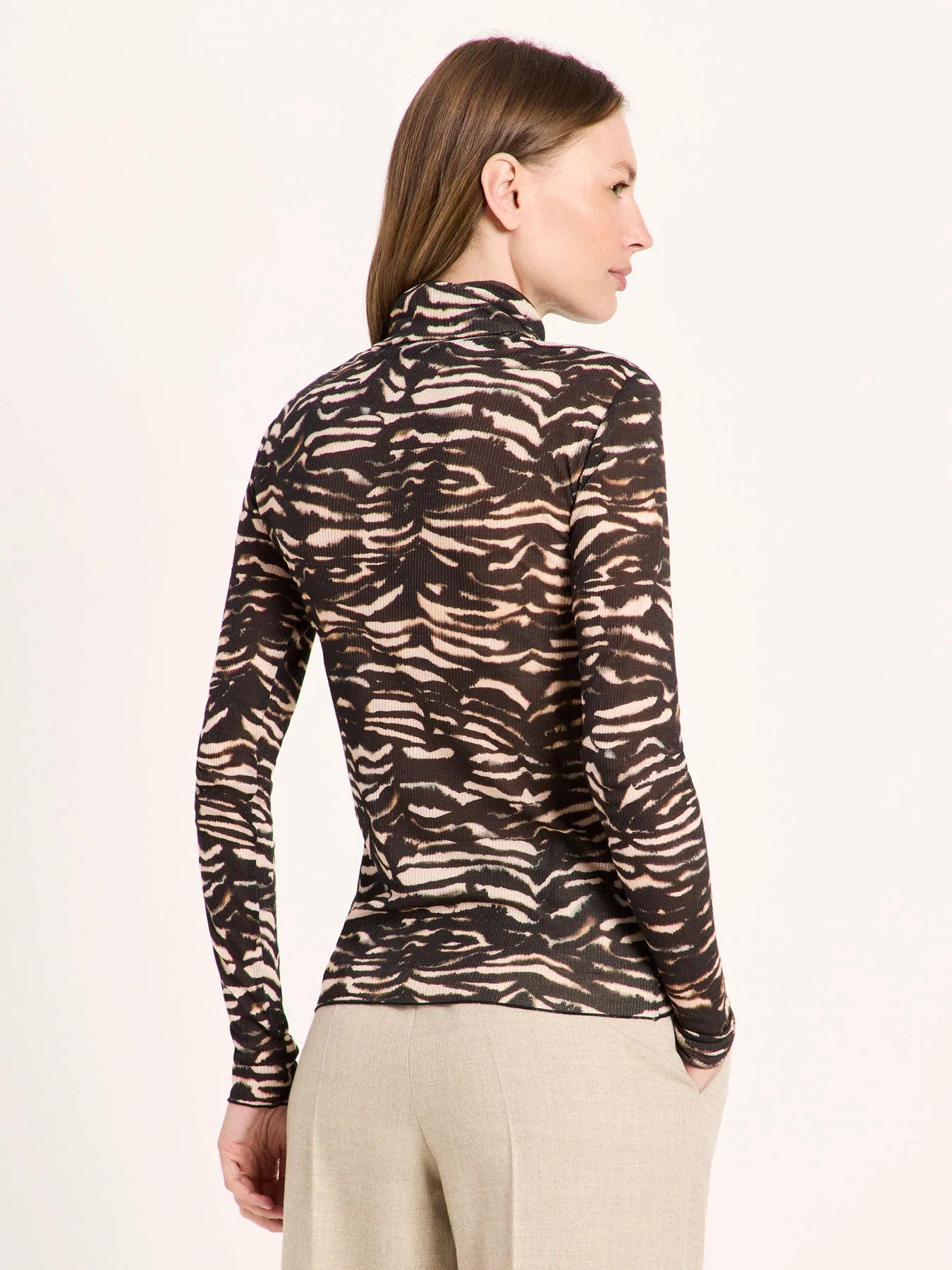 Bluse m/ rullekrave, Tencel, Animal Stripe Rose, Lanius