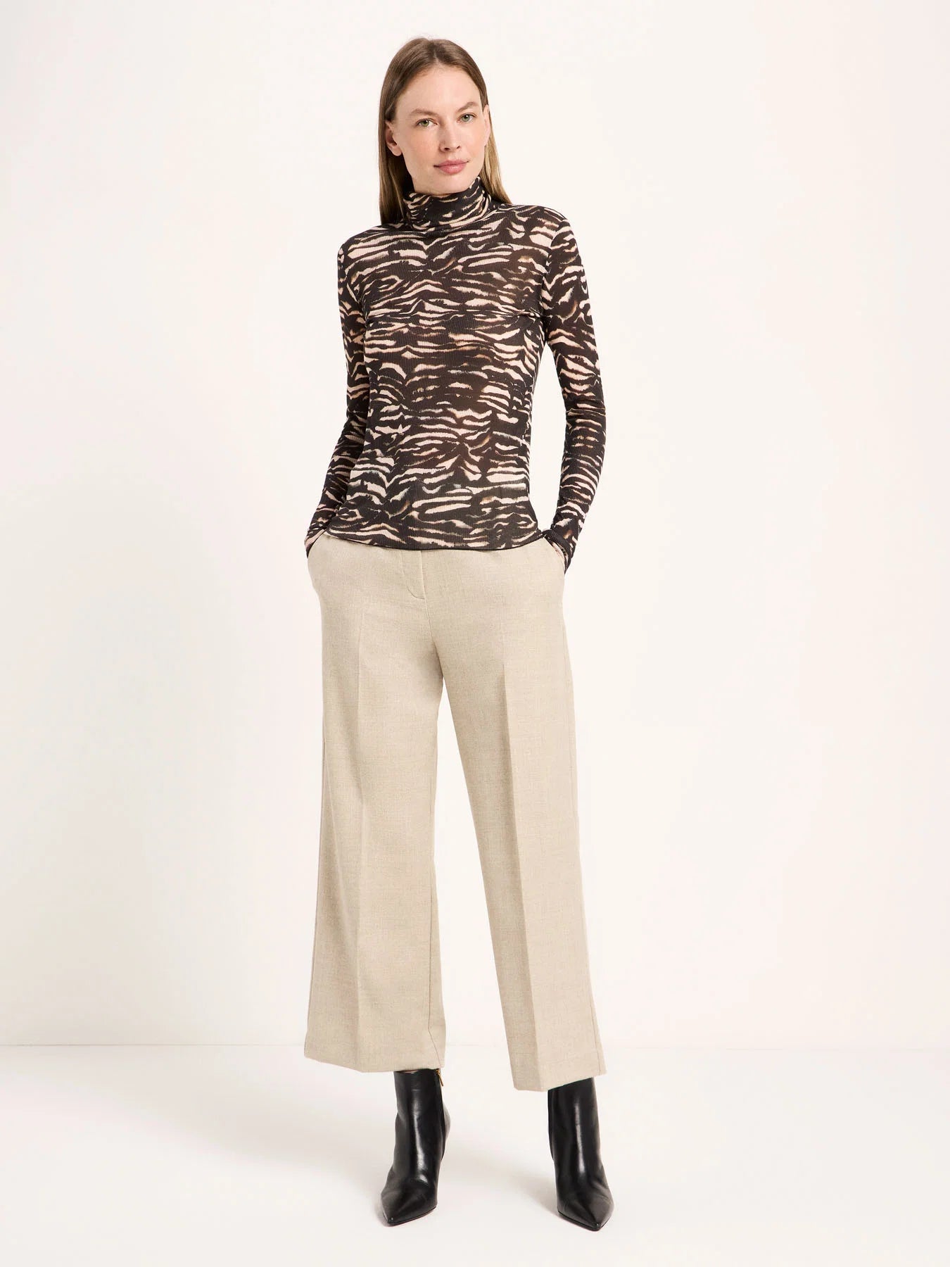 Bluse m/ rullekrave, Tencel, Animal Stripe Rose, Lanius