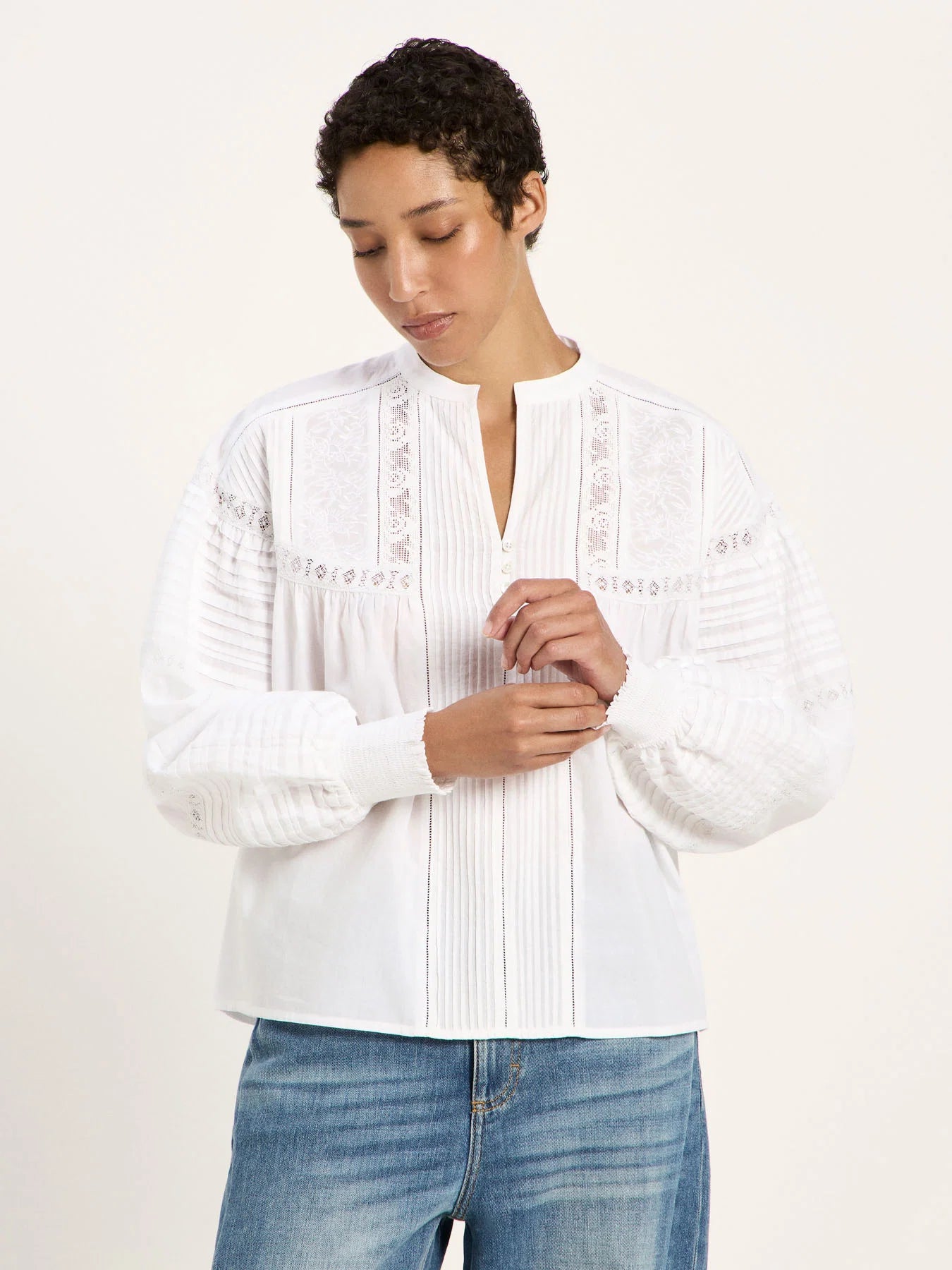 Skjorte m/ Broderie Anglaise, White, Lanius