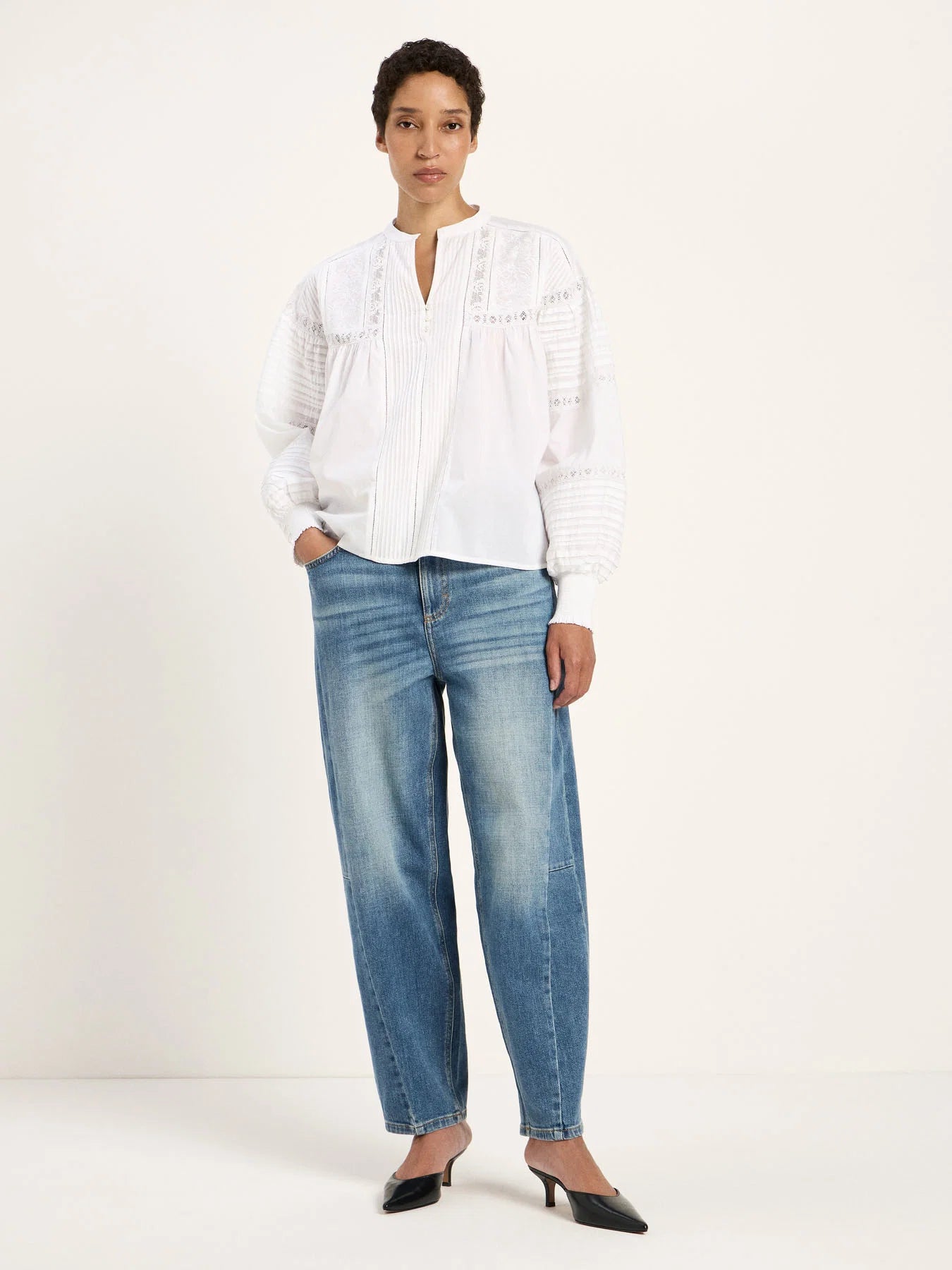 Skjorte m/ Broderie Anglaise, White, Lanius