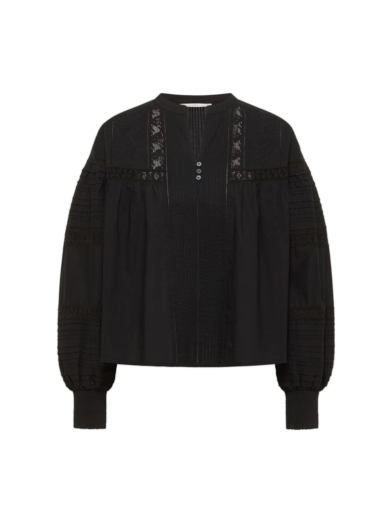 Skjorte m/ Broderie Anglaise, Black, Lanius