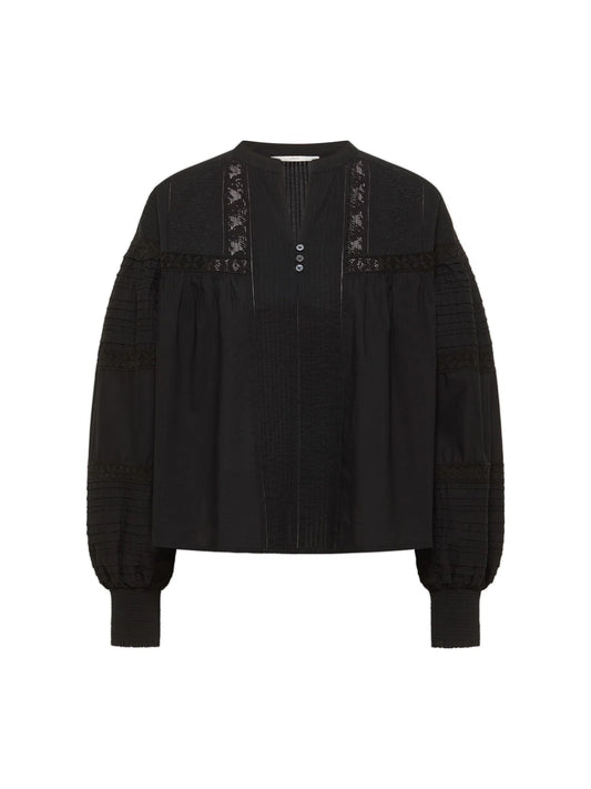 Skjorte m/ Broderie Anglaise, Black, Lanius
