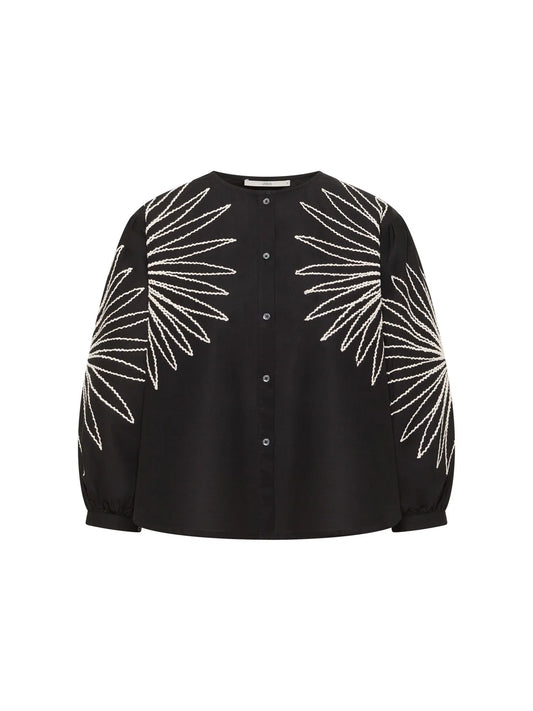 Skjorte m/ broderi, Black, Lanius