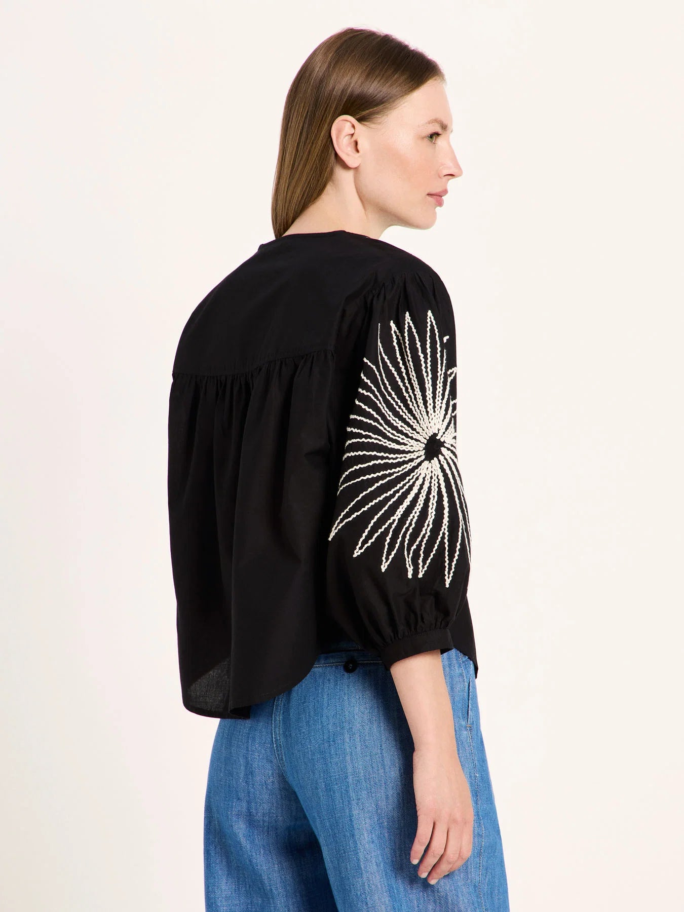 Skjorte m/ broderi, Black, Lanius