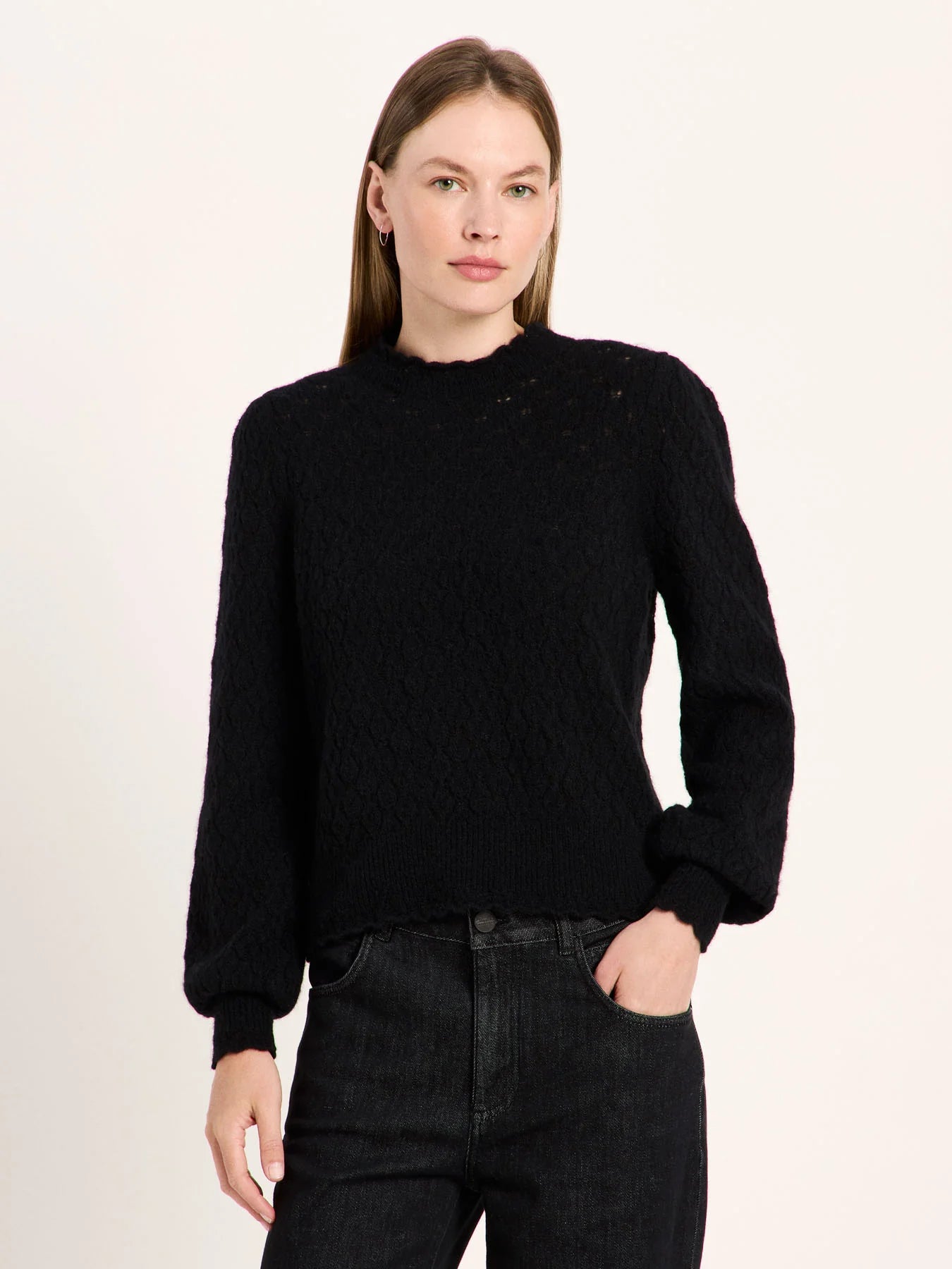 Ajour Sweater Wool, Black, Lanius