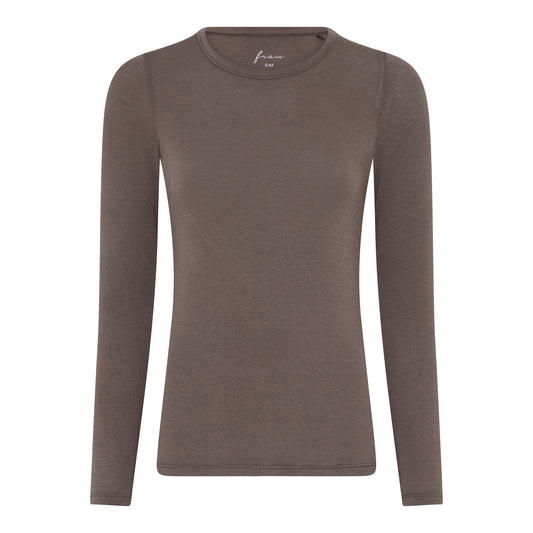 Lucca LS Cashmere o-neck Top Coffee quartz