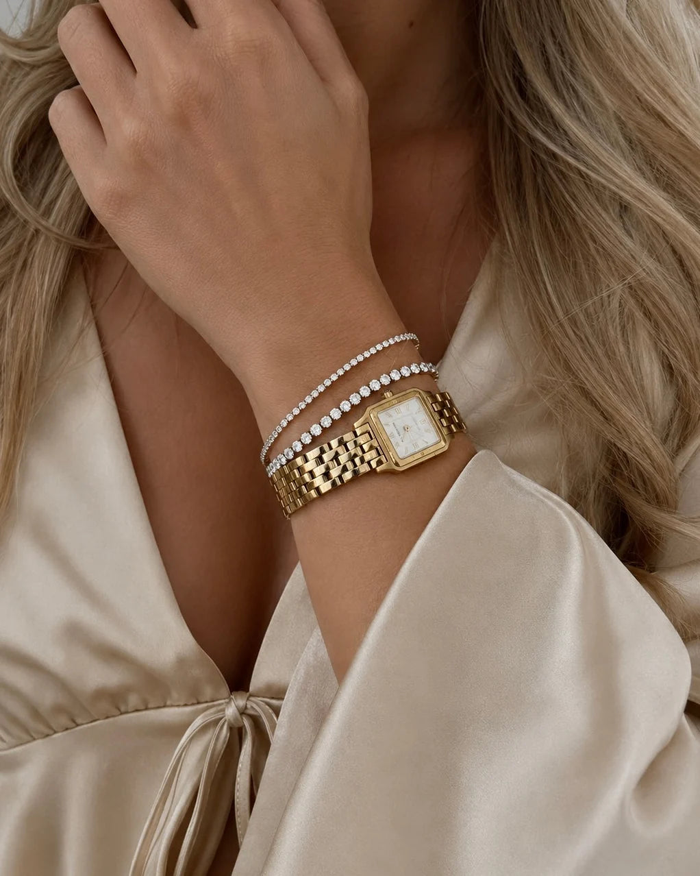 Oraya Tennis Bracelet 3mm, Vandfast, Gold Plated, Nava
