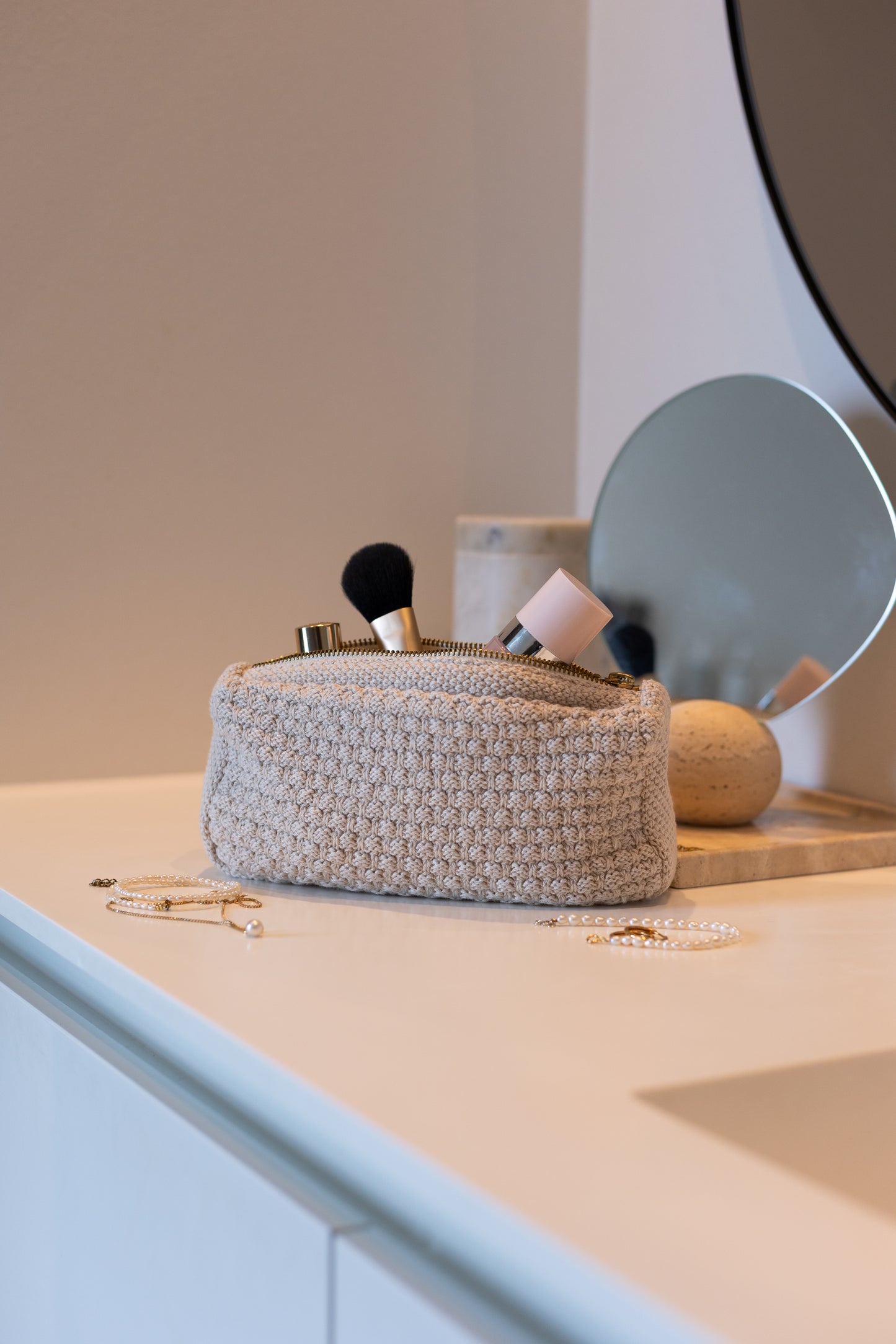 Knitted Clutch, Beige Melange, By Lohn