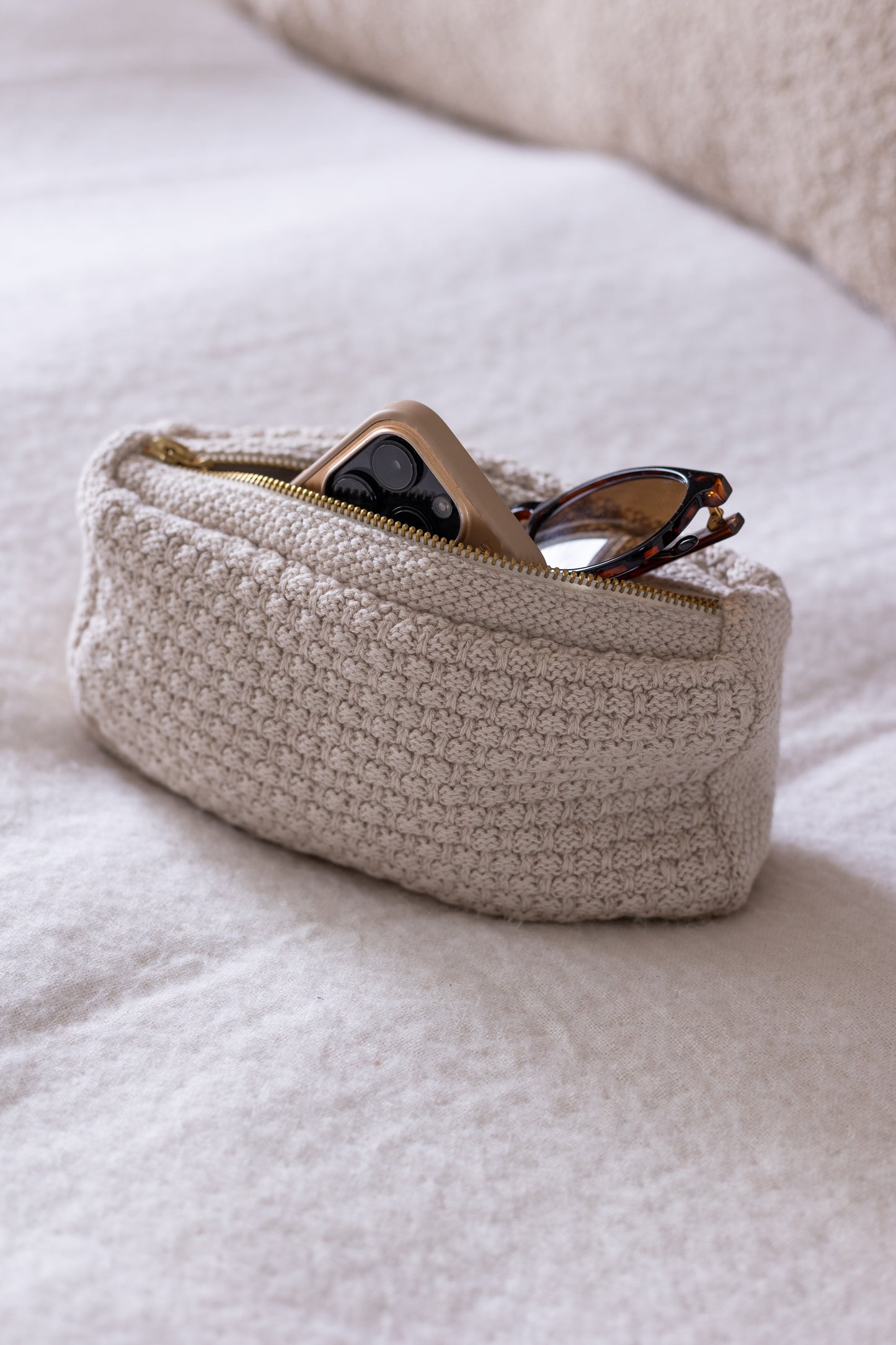 Knitted Clutch, Beige Melange, By Lohn