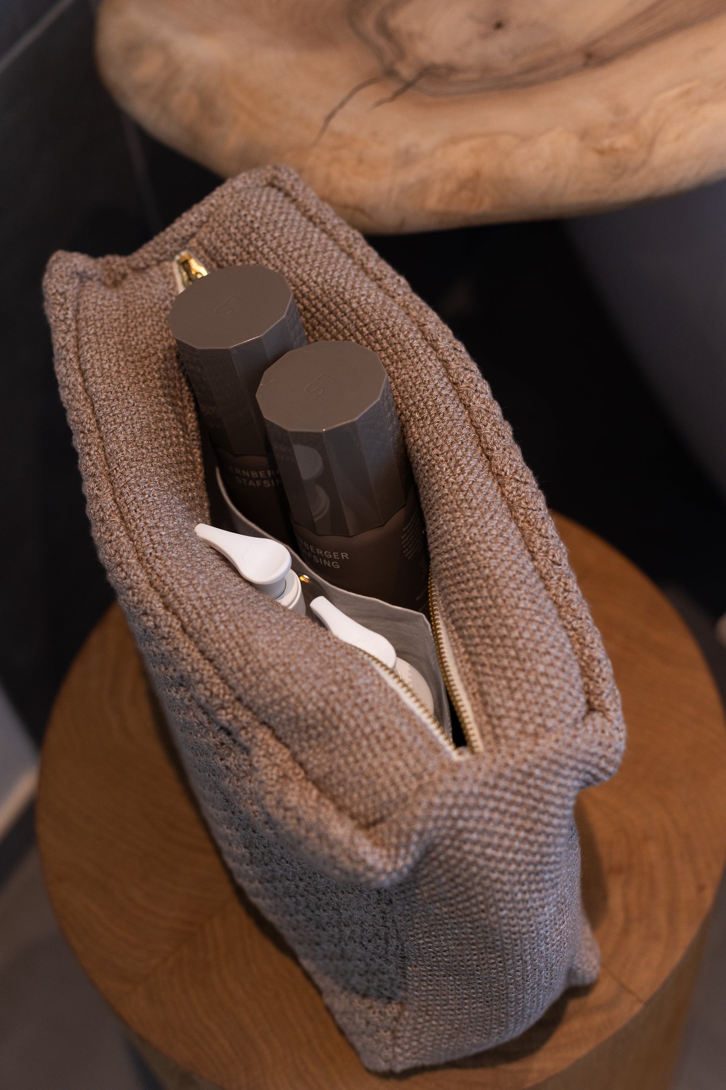 Knitted Toilet Bag, Tiger Melange, By Lohn